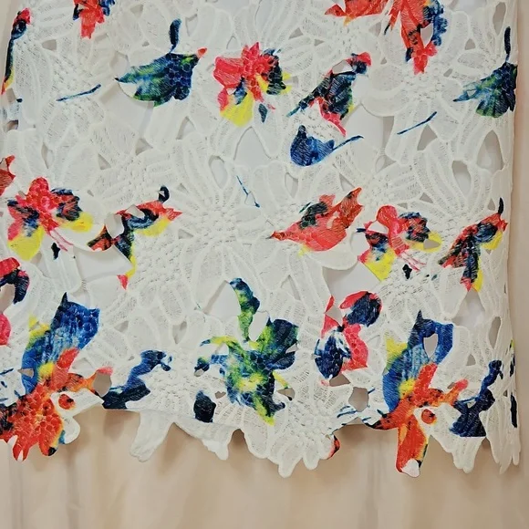 Sharagano Watercolor White Lace Sheath Dress Women's 8 Rainbow Vibrant Artsy NWT - Picture 4 of 9